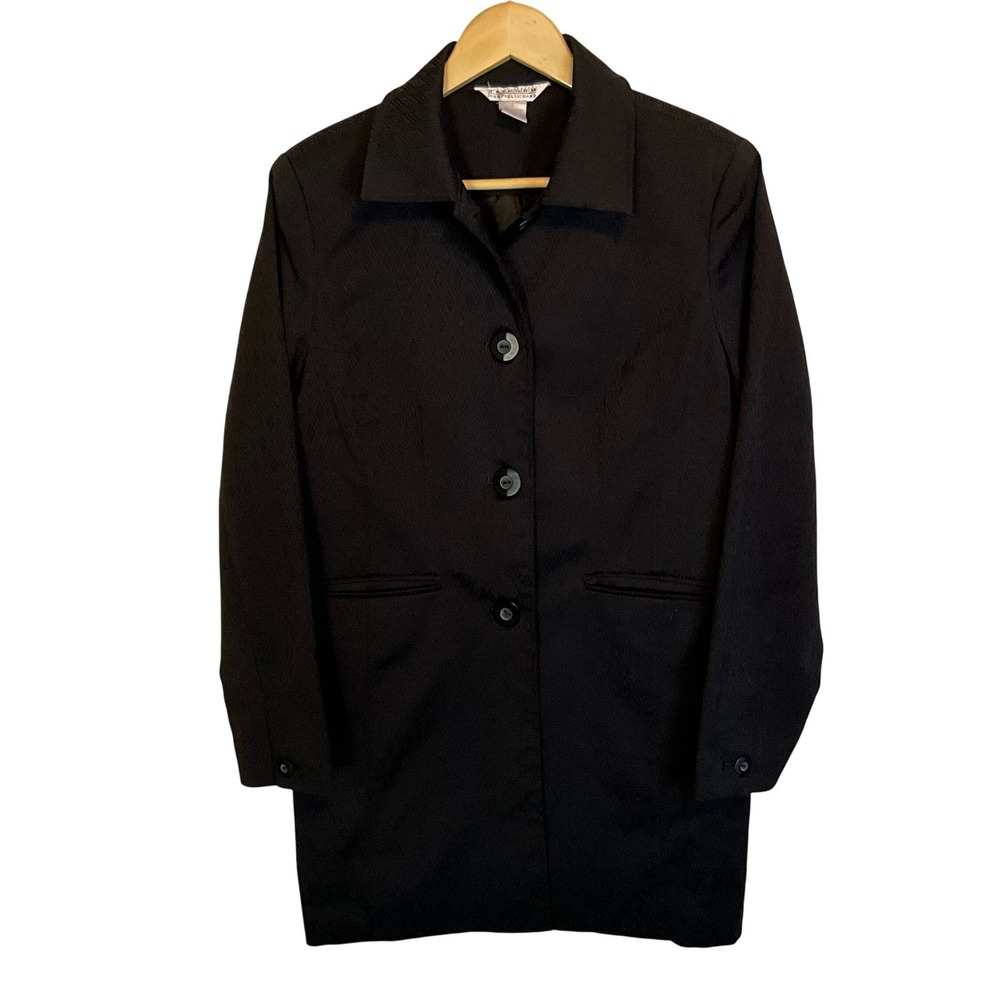 Classic John Paul Richard Black Textured Trench Jacket Pea Coat Womens Medium